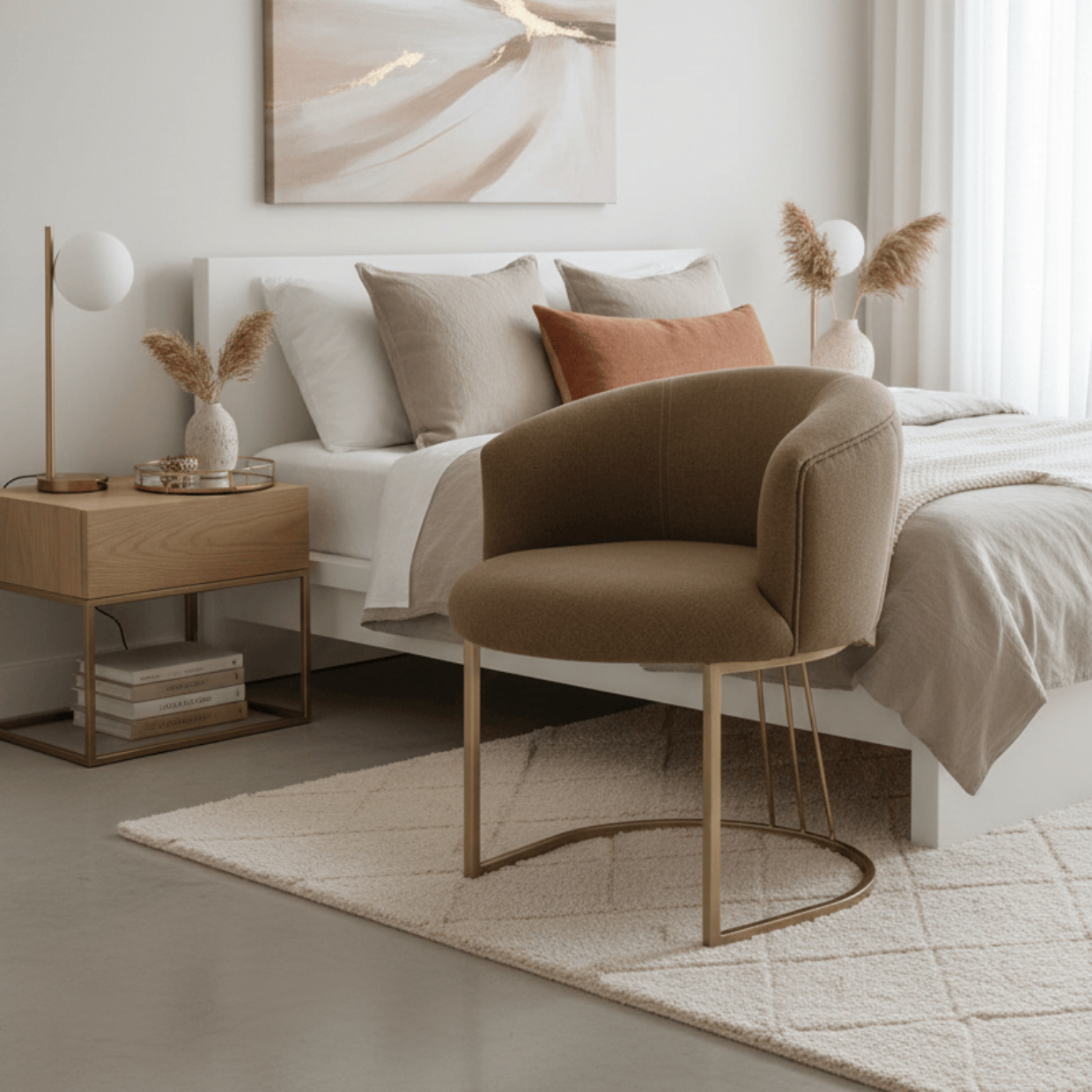 simply HAZEL Occasional tub DUBAI BEDROOM CHAIR – ELEGANT FABRIC CHAIR WITH GOLDEN-TINTED LEGS by simply Hazel