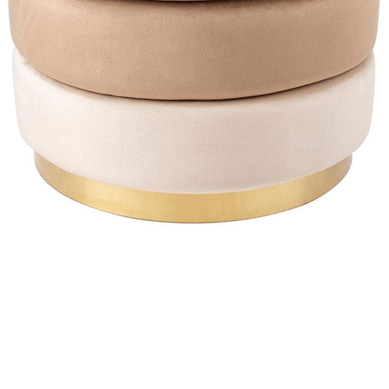 simply HAZEL Ottoman Cream and Dark Cream Round Ottoman with Gold Base