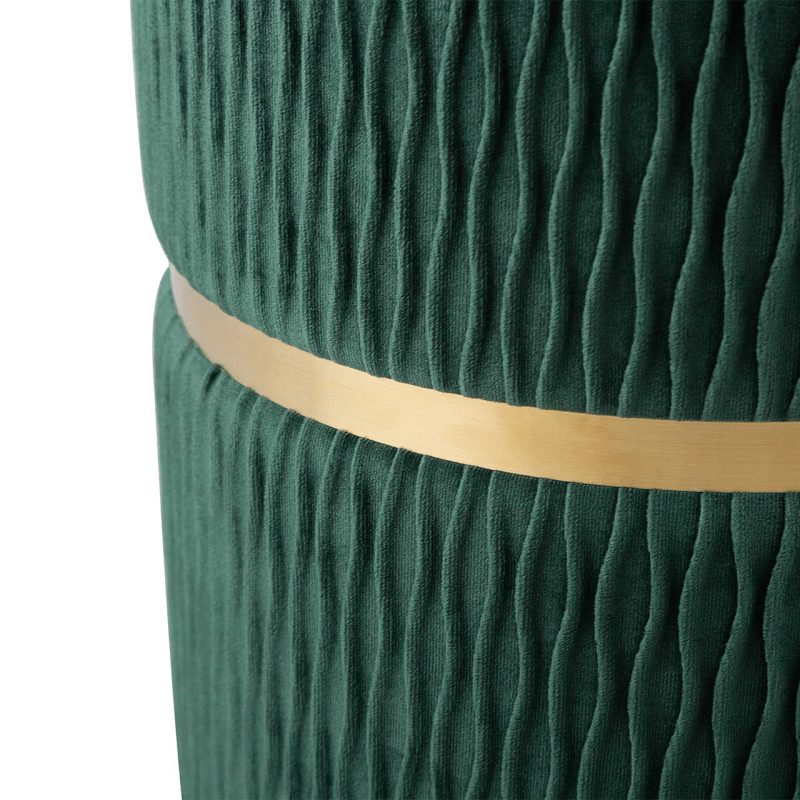 simply HAZEL Ottoman Green Patterned Velvet and Gold Round Storage Stool