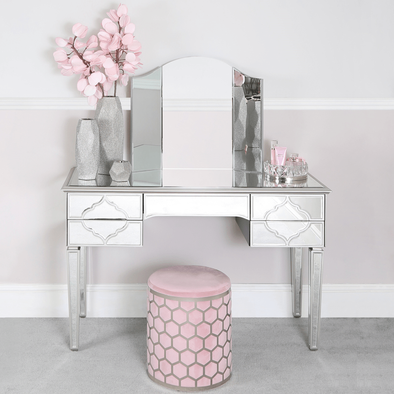 simply HAZEL Ottoman Lattice Blush Pink Round Stool