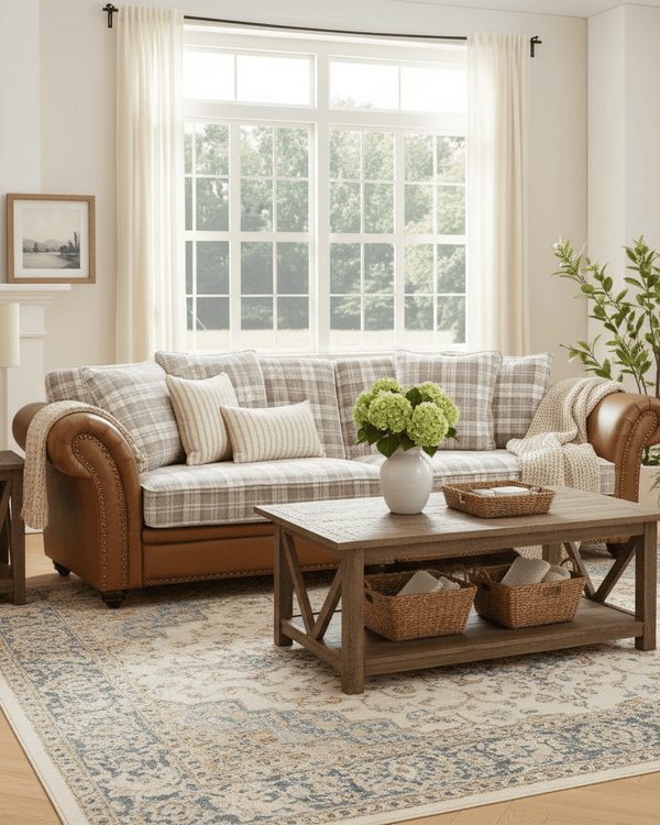 IMPERIAL LEATHER AND FABRIC 4 SEATER SOFA