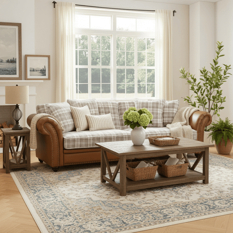 IMPERIAL LEATHER AND FABRIC 4 SEATER SOFA