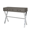 simply HAZEL Table Pewter and Stainless Steel Faux Leather 2 Drawer Console/Writing Desk