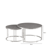 simply HAZEL Table Set of 2 Chrome Metal Coffee Table with Grey Marble Design Glass Top Coffee Table