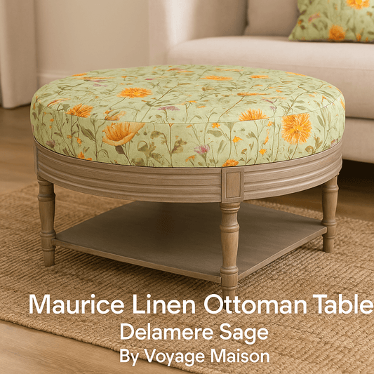 simply Hazel x Voyage Maison Voyage Maison Furniture X simply Hazel Custom Maurice Linen Ottoman Table – Delamere Sage by Voyage Maison