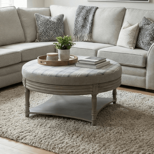 simply Hazel x Voyage Maison Voyage Maison Furniture X simply Hazel Custom Maurice Ottoman Table Grey Check Stone/Grey by Voyage Maison (Custom Upholstered by simply Hazel in Ireland)