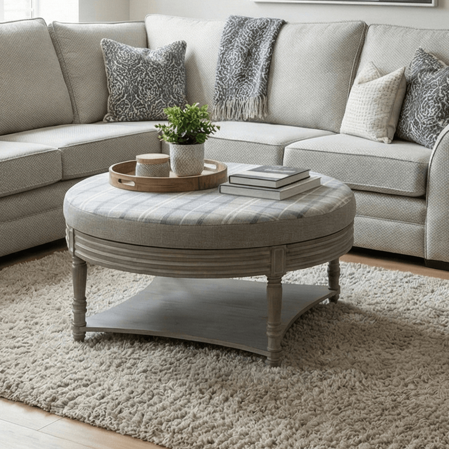 simply Hazel x Voyage Maison Voyage Maison Furniture X simply Hazel Custom Maurice Ottoman Table Grey Check Stone/Grey by Voyage Maison (Custom Upholstered by simply Hazel in Ireland)