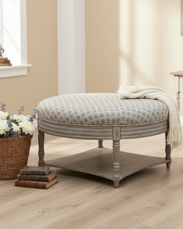 MAURICE STORAGE OTTOMAN IN ELMORE STEEL by simply Hazel x Voyage Maison