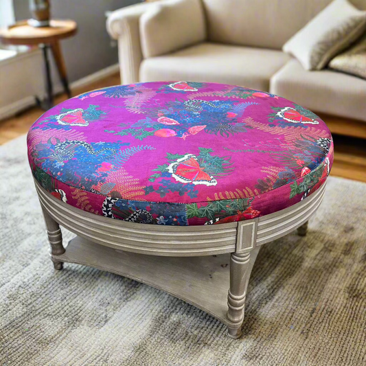 simply Hazel x Voyage Maison Voyage Maison Furniture X simply Hazel Custom Voyage Maison Maurice Ottoman – Curious Creatures by Becca Who Crimson/Stone