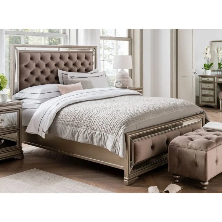 Vida Bedroom Vanities 5ft Kingsize Jessica Bed Mirrored, Upholstered & Headboard