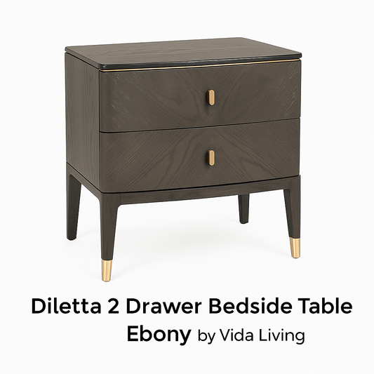Vida Living Bed Complete DILETTA 2 DRAWER BEDSIDE TABLE Ebony | Ash Wood Veneer by Vida Living