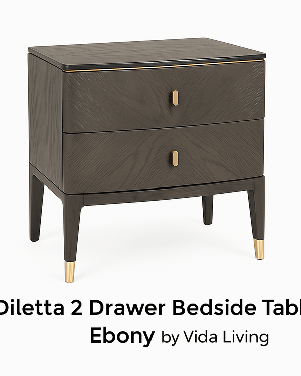 DILETTA 2 DRAWER BEDSIDE TABLE Ebony | Ash Wood Veneer by Vida Living