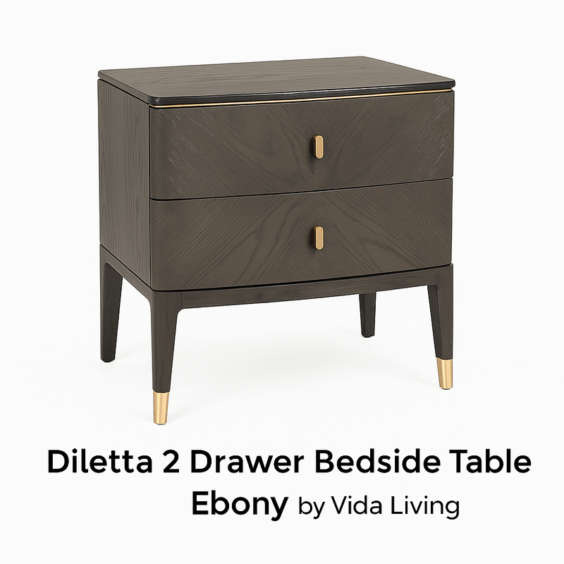 DILETTA 2 DRAWER BEDSIDE TABLE Ebony | Ash Wood Veneer by Vida Living
