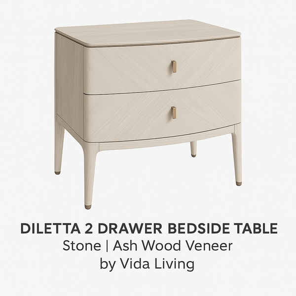 DILETTA 2 DRAWER BEDSIDE TABLE Stone | Ash Wood Veneer by Vida Living