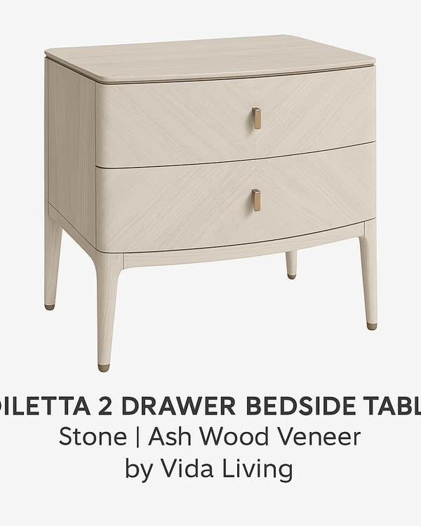 DILETTA 2 DRAWER BEDSIDE TABLE Stone | Ash Wood Veneer by Vida Living