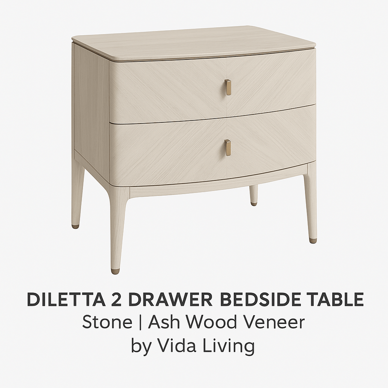 DILETTA 2 DRAWER BEDSIDE TABLE Stone | Ash Wood Veneer by Vida Living