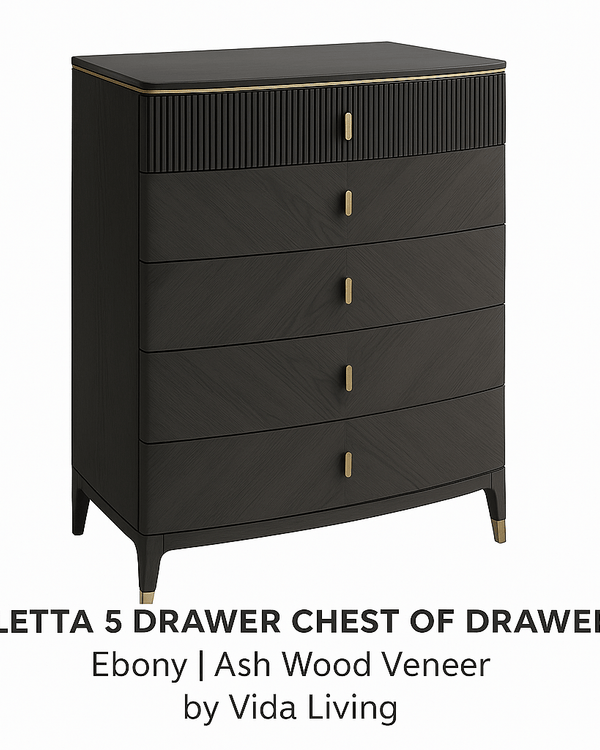 DILETTA 5 DRAWER CHEST OF DRAWERS Ebony | Ash Wood Veneer by Vida Living