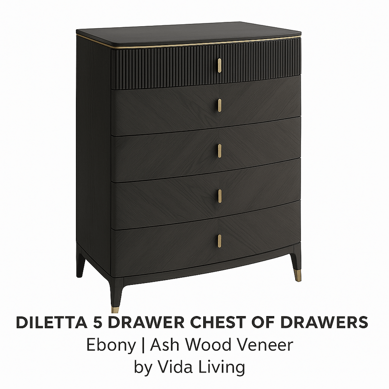 DILETTA 5 DRAWER CHEST OF DRAWERS Ebony | Ash Wood Veneer by Vida Living