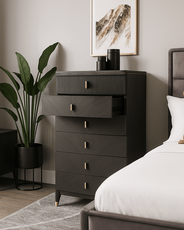 DILETTA 5 DRAWER CHEST OF DRAWERS Ebony | Ash Wood Veneer by Vida Living