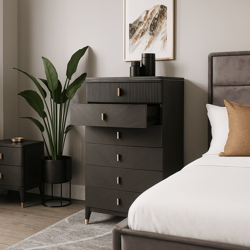 DILETTA 5 DRAWER CHEST OF DRAWERS Ebony | Ash Wood Veneer by Vida Living