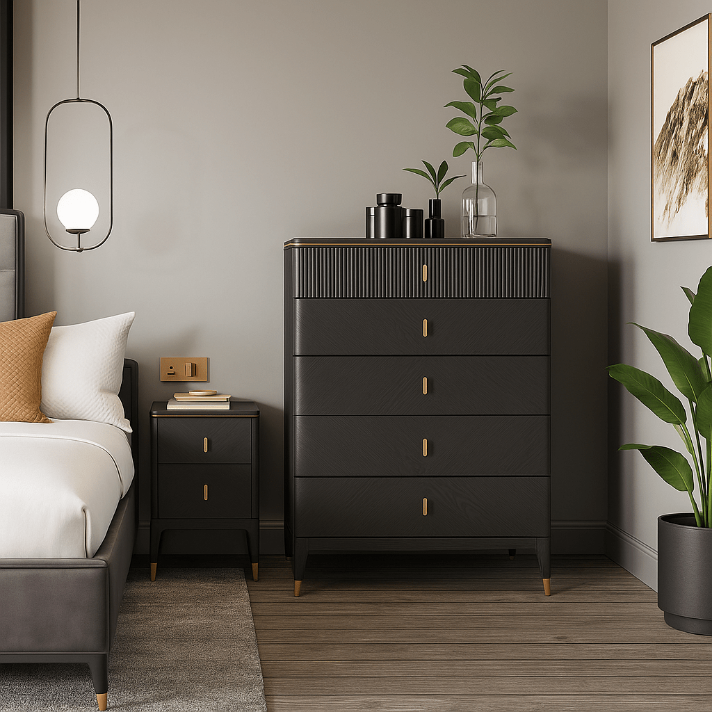 Vida Living Bed Complete DILETTA 5 DRAWER CHEST OF DRAWERS Ebony | Ash Wood Veneer by Vida Living