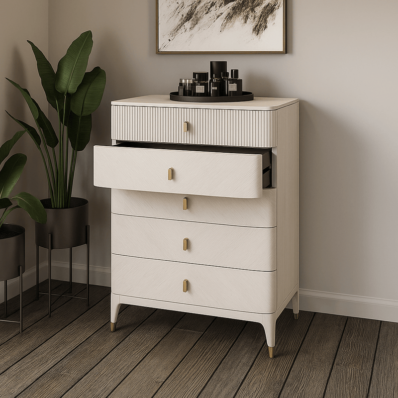 DILETTA 5 DRAWER CHEST OF DRAWERS Stone | Ash Wood Veneer by Vida Living