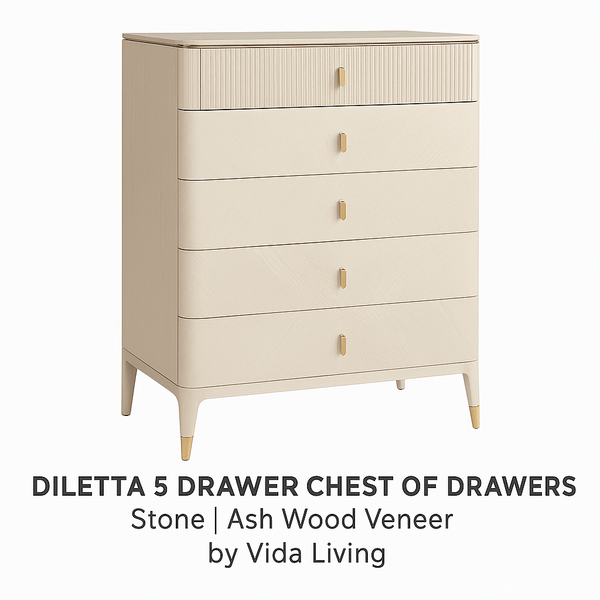 DILETTA 5 DRAWER CHEST OF DRAWERS Stone | Ash Wood Veneer by Vida Living