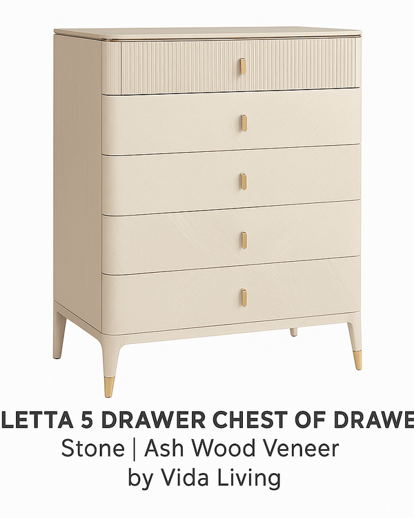 DILETTA 5 DRAWER CHEST OF DRAWERS Stone | Ash Wood Veneer by Vida Living