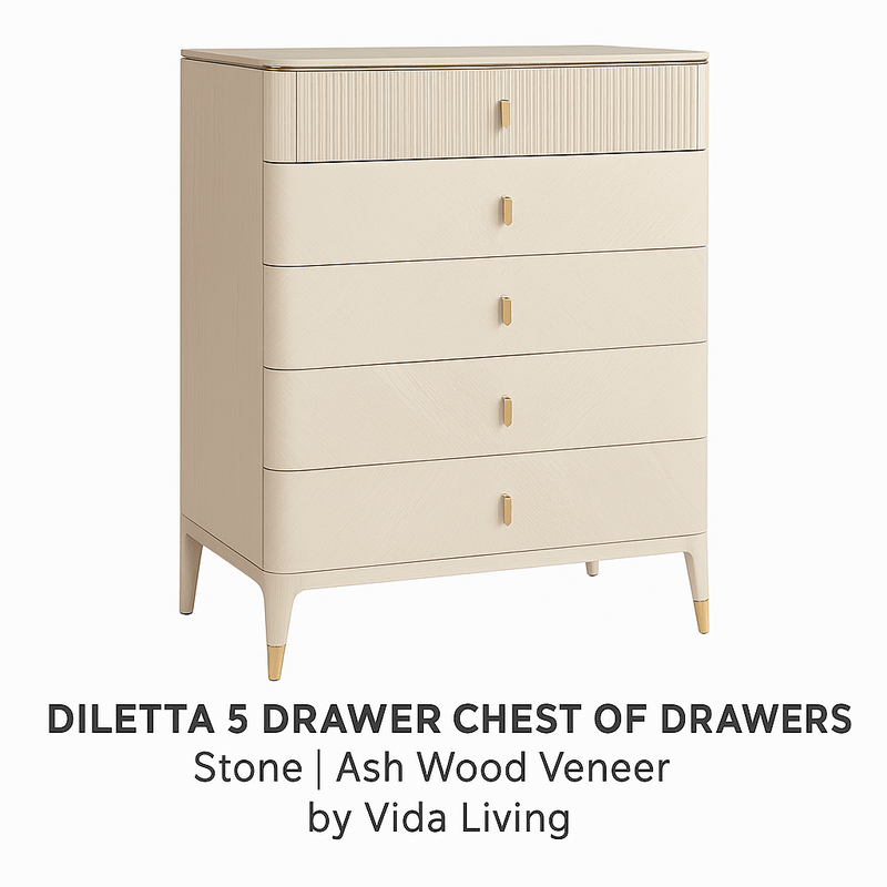 DILETTA 5 DRAWER CHEST OF DRAWERS Stone | Ash Wood Veneer by Vida Living