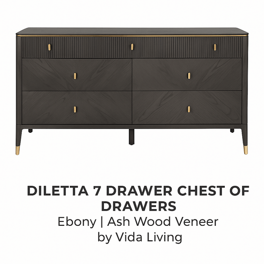 Vida Living Bed Complete DILETTA 7 DRAWER CHEST OF DRAWERS Ebony | Ash Wood Veneer by Vida Living