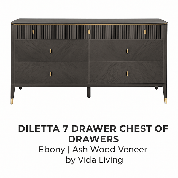 DILETTA 7 DRAWER CHEST OF DRAWERS Ebony | Ash Wood Veneer by Vida Living