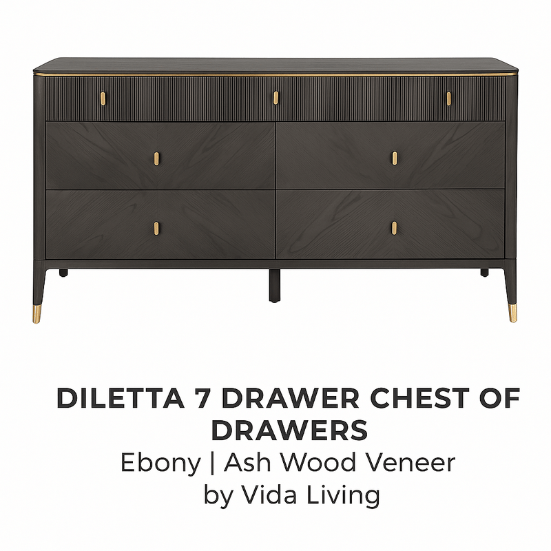 DILETTA 7 DRAWER CHEST OF DRAWERS Ebony | Ash Wood Veneer by Vida Living