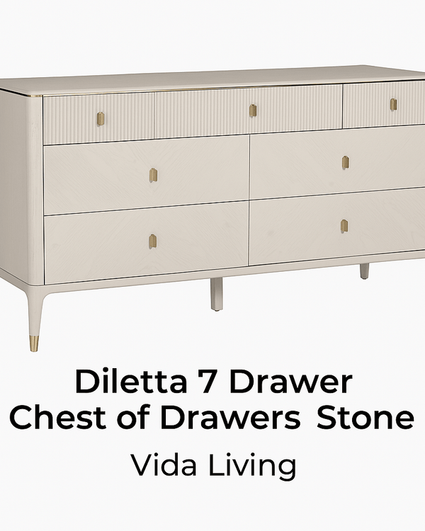 DILETTA 7 DRAWER CHEST OF DRAWERS Stone | Ash Wood Veneer by Vida Living