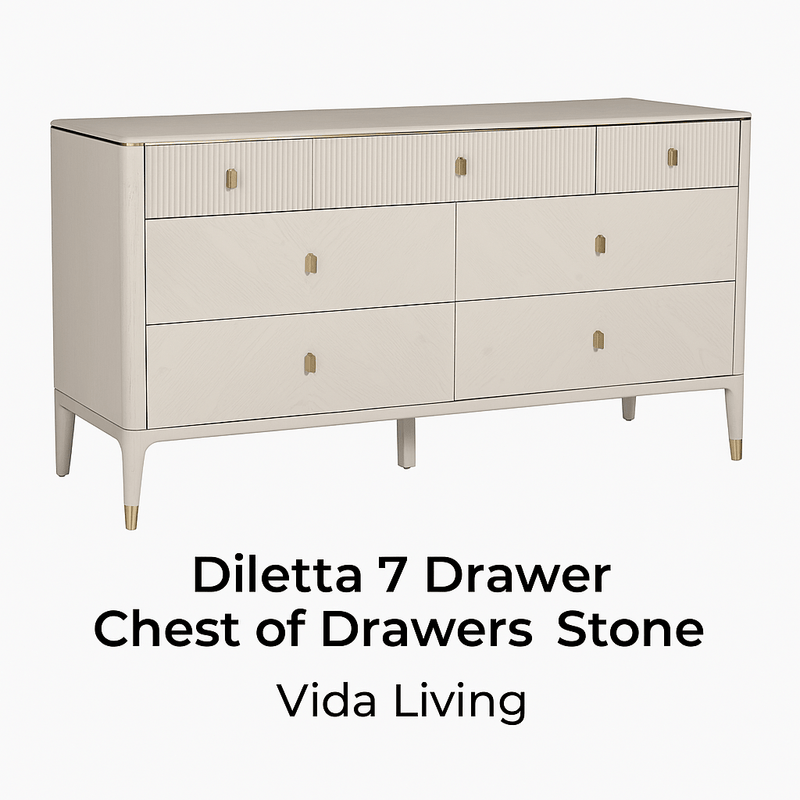 DILETTA 7 DRAWER CHEST OF DRAWERS Stone | Ash Wood Veneer by Vida Living