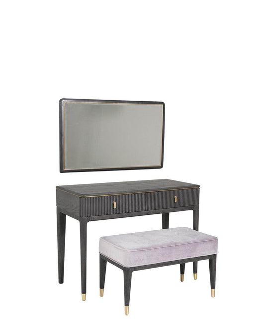 Vida Living Dressing Table DILETTA 2 DRAWER DRESSING TABLE Ebony | Ash Wood & Brushed Brass by Vida Living
