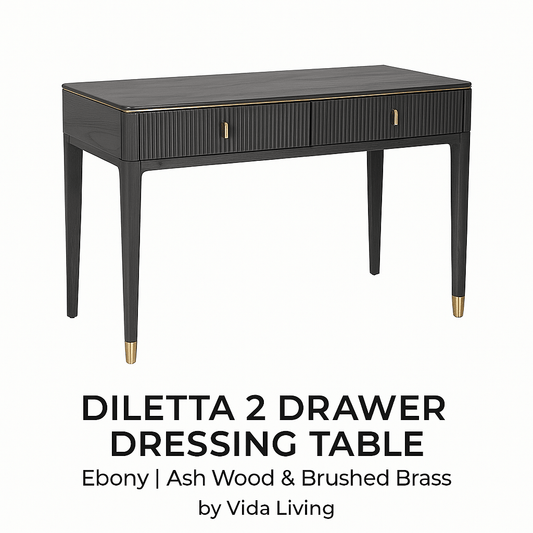 Vida Living Dressing Table DILETTA 2 DRAWER DRESSING TABLE Ebony | Ash Wood & Brushed Brass by Vida Living