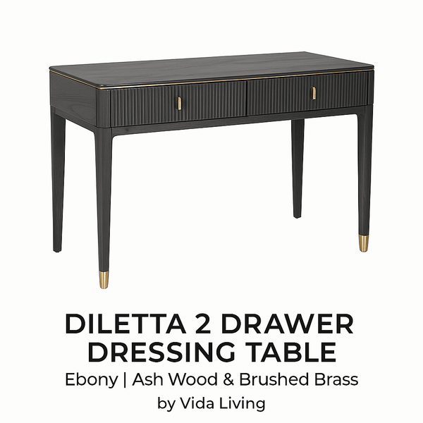 DILETTA 2 DRAWER DRESSING TABLE Ebony | Ash Wood & Brushed Brass by Vida Living