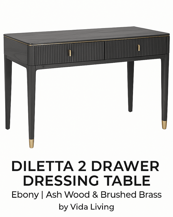 DILETTA 2 DRAWER DRESSING TABLE Ebony | Ash Wood & Brushed Brass by Vida Living