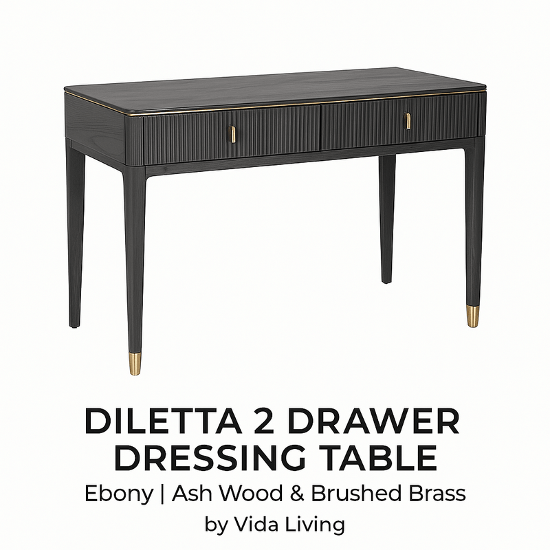 DILETTA 2 DRAWER DRESSING TABLE Ebony | Ash Wood & Brushed Brass by Vida Living