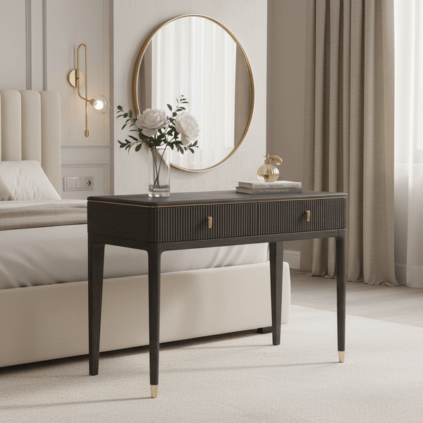 DILETTA 2 DRAWER DRESSING TABLE Ebony | Ash Wood & Brushed Brass by Vida Living