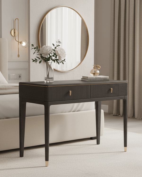 DILETTA 2 DRAWER DRESSING TABLE Ebony | Ash Wood & Brushed Brass by Vida Living