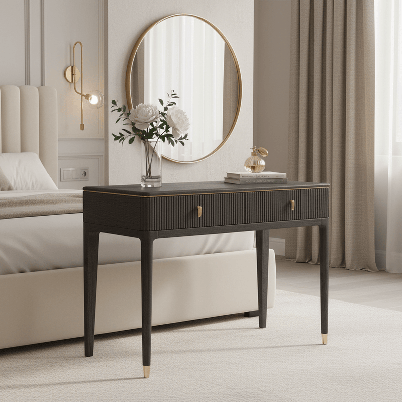 DILETTA 2 DRAWER DRESSING TABLE Ebony | Ash Wood & Brushed Brass by Vida Living