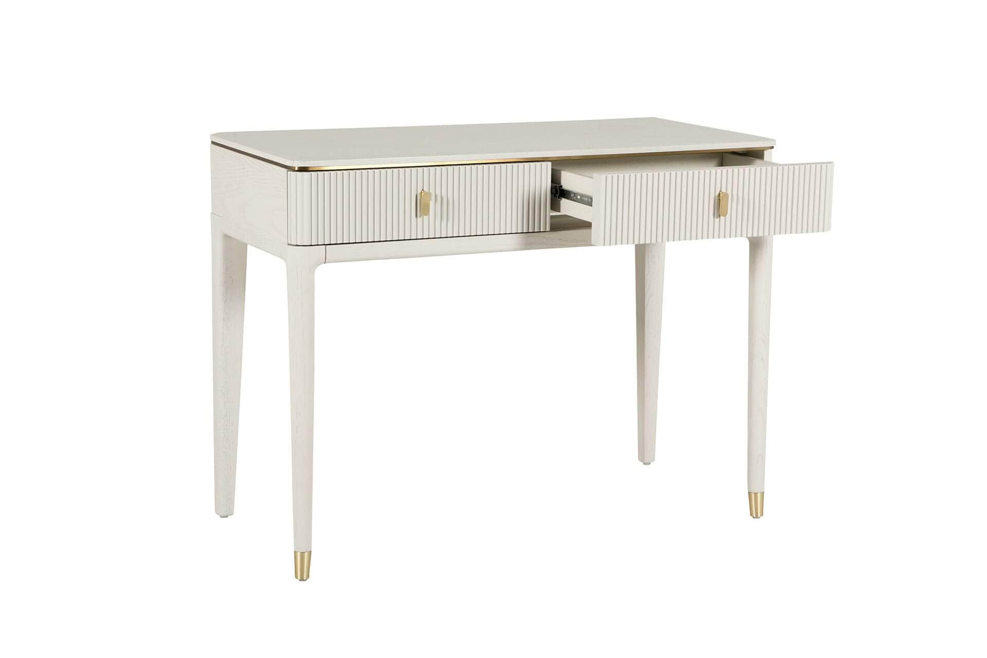 Vida Living Dressing Table DILETTA 2 DRAWER DRESSING TABLE Stone | Ash Wood & Brass by Vida Living