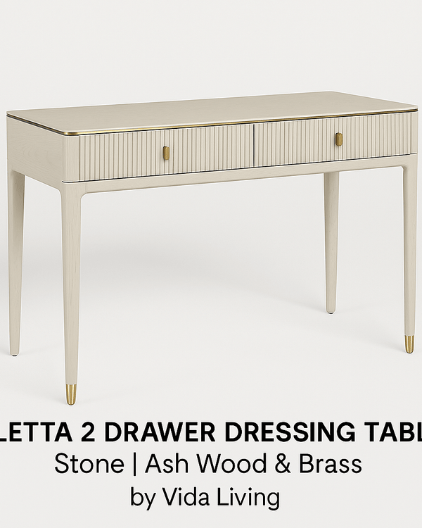 DILETTA 2 DRAWER DRESSING TABLE Stone | Ash Wood & Brass by Vida Living