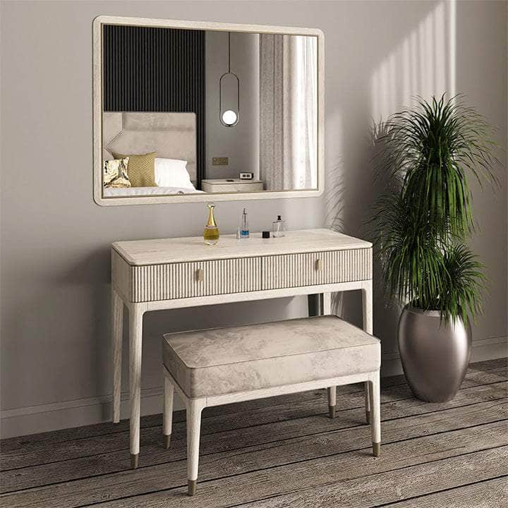 DILETTA 2 DRAWER DRESSING TABLE Stone | Ash Wood & Brass by Vida Living