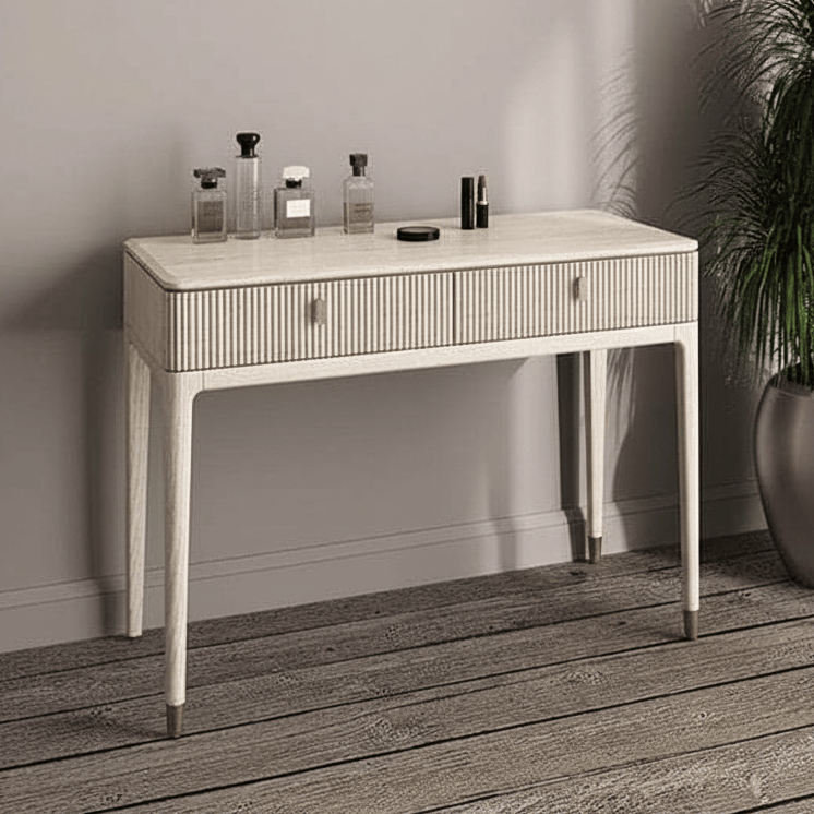 DILETTA 2 DRAWER DRESSING TABLE Stone | Ash Wood & Brass by Vida Living