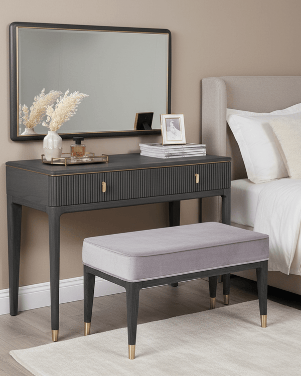 DILETTA DRESSING TABLE · STOOL · MIRROR Ebony | Ash Wood & Brushed Brass by Vida Living