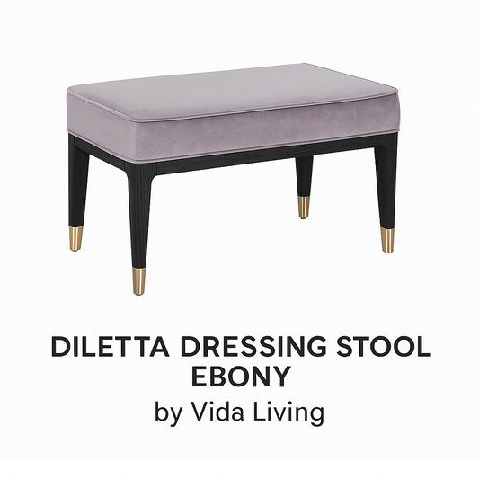 Vida Living Dressing Table Stool DILETTA DRESSING STOOL Ebony | Grey Velvet Upholstery by Vida Living