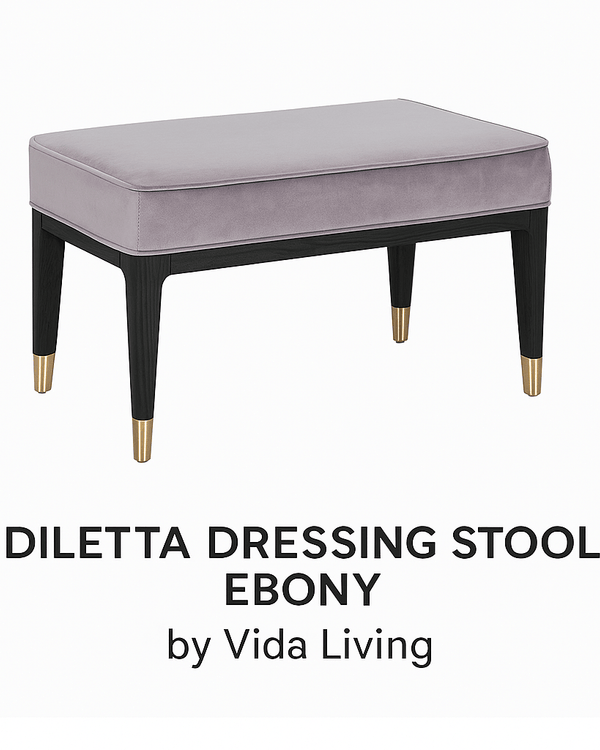 DILETTA DRESSING STOOL Ebony | Grey Velvet Upholstery by Vida Living