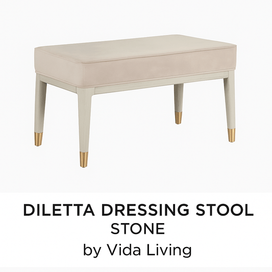 Vida Living Dressing Table Stool DILETTA DRESSING STOOL Stone | Sand Velvet Upholstery by Vida Living